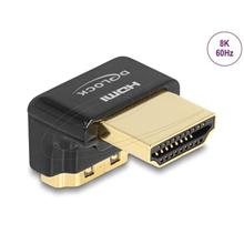 Delock Adaptér HDMI, ze zástrčky na zásuvku, 90° pravoúhlý dolů 8K 60 Hz, kovový