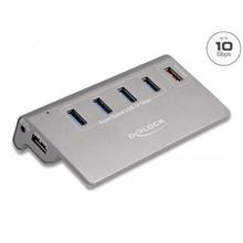 Delock Rozbočovač USB 10 Gbps se 4 porty USB Typu-A a jedním portem pro rychlé nabíjení včetně napájecího zdroje