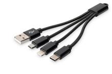 DIGITUS 3-in-1 Charger Cable, USB A - Lightning + Micro USB + Type-C