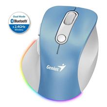 Genius Ergo 9000S Pro Myš, bezdrátová, optická, 2400DPI, 6 tlačítek, BT, 2,4GHz, USB-C nabíjení, tichá, 7barevné podsv.