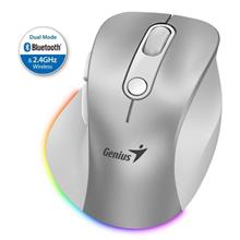 Genius Ergo 9000S Pro Myš, bezdrátová, optická, 2400DPI, 6 tlačítek, BT, 2,4GHz, USB-C nabíjení, tichá, 7barevné podsv.
