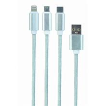 Kabel CABLEXPERT USB A Male/Micro B + Type-C + Lightning, 1,8m, opletený, stříbrný, blister